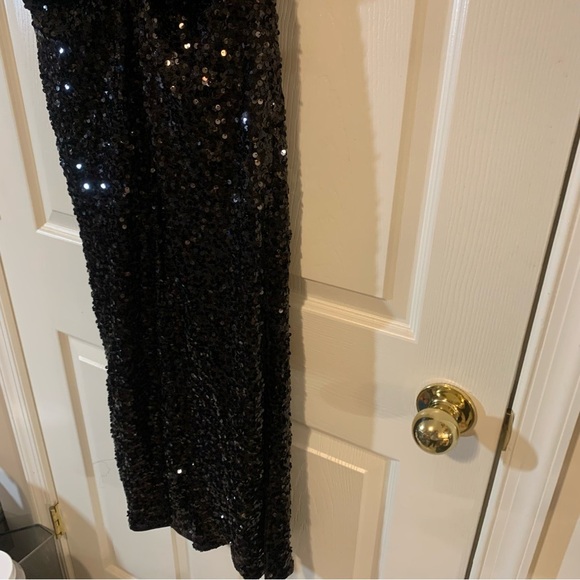 NWT PrettyLittleThing Black Sequin Ruched Waist Maxi Skirt - Picture 3 of 7